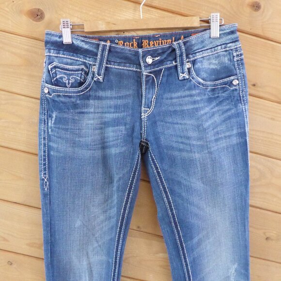 Rock Revival Blake Light Blue Denim Straight Boot Leg Jeans Size 29 Long Tall - Picture 3 of 14